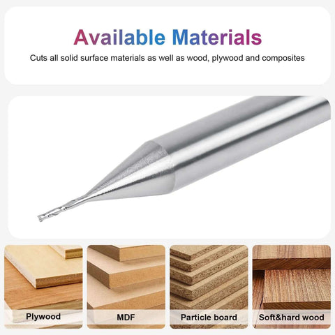 SpeTool carbide upcut inlay router bit, 1/32 in cutting diameter, 1/4 in shank, for wood engraving — close-up view.