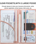 Keep Your Daily Driver Papers On Deck With This Rose Gold Car Registration And Insurance Card Holder Featuring Secure Pouches For Plates Proof Of Insurance And Road Trip Ready, showcasing 6 clear pockets and 2 large pockets.