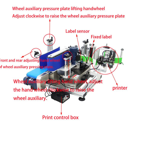 Automatic Desktop Round Bottle Labeler Plug And Play Conveyor Applicator Handles Cans Wine At Two Hundred Pieces Per Minute with label sensor and printer.
