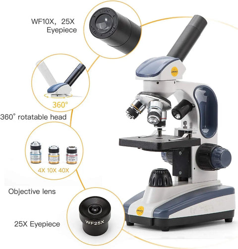 Starter Compound Monocular Microscope With 40X To 1000X Magnification Dual Illumination Fine Focus And 25X Wide Field Eyepiece