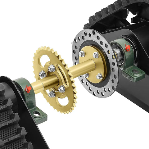 Close-up of Rear Axle Track Assembly Kit For Go Karts, ATVs, Snowmobiles, 600mm track length, durable alloy construction