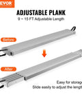 Aluminum Telescoping Work Plank 9 To 15 Ft Adjustable Length 12.5 Inch Wide Platform 500 Lb Capacity Built Tough Aluminum Work Stand For Construction And Home Projects, extended and folded