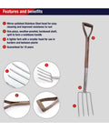 Traditional Stainless Steel Border Fork For Aerating Weeding And Digging With Comfortable Wooden Handle Heavy Duty Garden Tool
