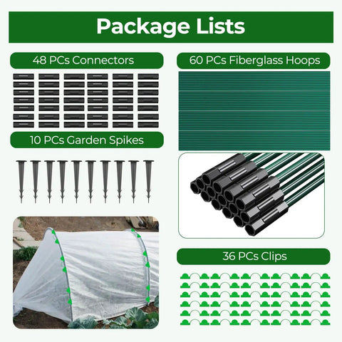 60 Pieces Garden Hoops for Raised Beds and Greenhouses Rust Free Fiberglass Support Hoops for Netting and Shade Cloth DIY Plant Support Easy Install Grow Tunnel Frames Garden Stakes