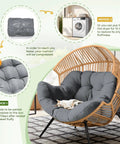 Rattan hanging chair with grey Waterproof Outdoor Egg Chair Cushion For Hanging Chairs Thick 35 By 47 By 7 Inches