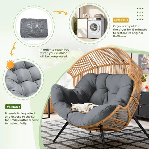 Rattan hanging chair with grey Waterproof Outdoor Egg Chair Cushion For Hanging Chairs Thick 35 By 47 By 7 Inches