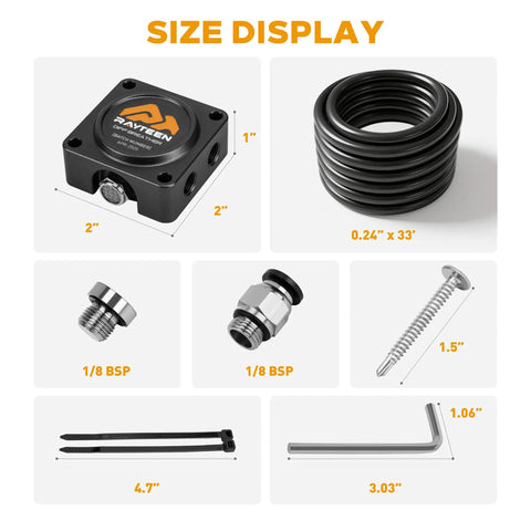 Size and components of High Flow Differential Breather Kit for 4x4 Off Road Jeeps and Trucks Keeps Differentials Transmission and Axle