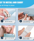 Steps showing installation of Hidden Strap Tablecloth Clips 5 Pack With Adjustable Elasticity For Indoor And Outdoor Use