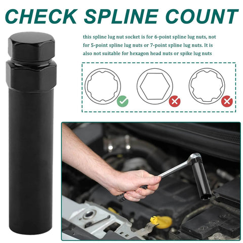 Six Spline Lug Nut Socket With Wheel Lock Key Removal Tool Pro Grade Replacement shown in use on a car