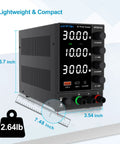 Pro Grade DC Bench Power Supply 0 To 30V 0 To 10A With Coarse And Fine Encoder Knobs featuring dimensions and weight.