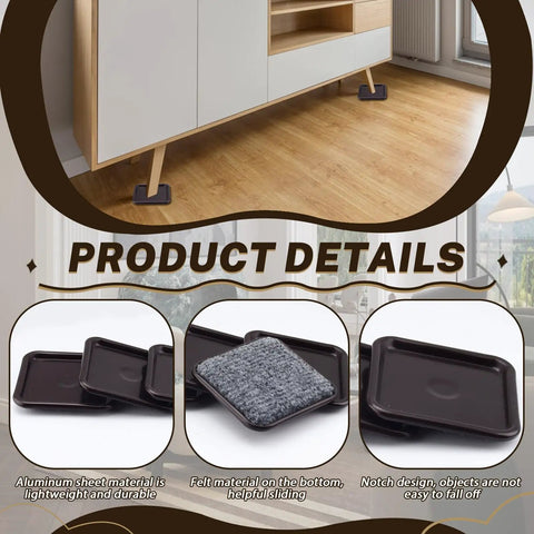 Heavy Duty 8 Pack 3 Inch Square Furniture Sliders With Carpet Base under cabinet legs on hardwood floor