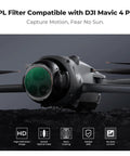 Upgrade Circular Polarizer CPL Filter For DJI Mavic 4 Pro Drone Lens attached, showing HD optical glass and easy locking design.