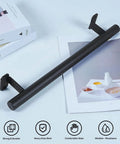16 Inch Heavy Duty Metal Gate Handles Set In Matte Black Barn Door Pulls Outdoor 2 Pack placed on table with magazines