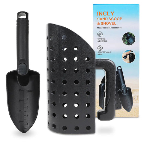 Workhorse Heavy Duty Sand Scoop for Metal Detecting with Shovel and Trowel, durable plastic with perforated design, boxed set