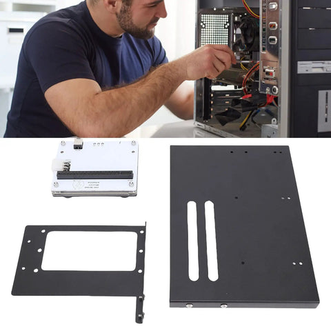 Person assembling External GPU Dock For Thunderbolt 3 And 4 USB4 Compatible With PCIe 16X Video Card, tools and components visible.