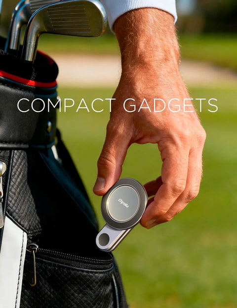 Man holding MagSafe Golf Cart Phone Holder With 36x N55 Magnets near a golf bag on the course.