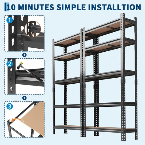 Hella Sturdy Heavy Duty Metal Shelving Rack With Five Adjustable Tiers For Garage And Workshop Storage Rust Resistant Carbon Steel installation guide.