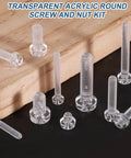 Clear Acrylic Screws M6 x 12mm Round Head Phillips Bolts on wooden surface