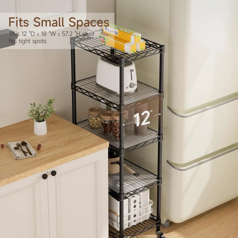 Solid Build Adjustable Wire Rolling Shelving Unit With Smooth Glide Casters And Moisture Resistant Steel Mesh For Clutter Free Closet Organization And No Hassle Multi Tier Storage Rack