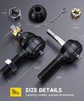 Three Pack Golf Cart Tie Rod End Ball Joint Kit With Grease Port For Club Car DS 1976 To 2008, size details with dimensions shown
