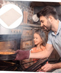 Father and daughter using microwave with Beige Mica Plate Sheet Set, 10 Pcs for Microwave Oven Heat Insulation and Fireproof Shield.