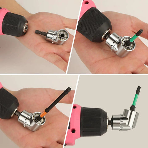 Flexible Drill Bit Extension Set 4 Piece With 1/4 Inch 3/8 Inch 1/2 Inch Hex Shank Adapters And 105 Degree Right Angle Attachment featured