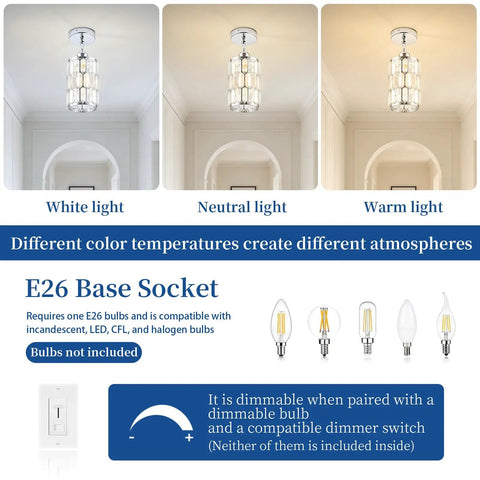 etiruety Adjustable Modern Crystal Chrome Pendant Lights Kitchen Island demonstrating white, neutral, and warm light settings.