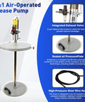 Heavy Duty 50 To 1 Air Operated Grease Pump Kit With 7500 PSI, showing pump with integrated exhaust valve, sealed pressure plate