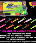 Trout Fishing Kit With 165 Pieces Including Split Tail Grub Worms, Shad Dart Jig Heads, Floats And Sinkers in plastic box