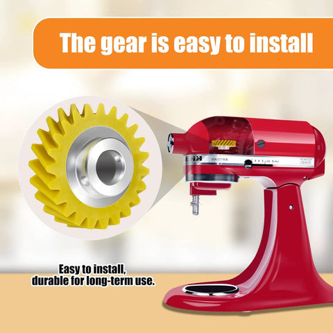 2 Pack W10112253 Mixer Worm Gear Replacement with metal hub on red stand mixer, easy to install