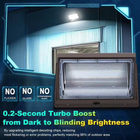 Crazy Bright 120W LED Wall Pack Light With Photocell Dusk To Dawn Outdoor Security Lighting showcasing bright garage illumination