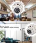 Rock Solid 1080P Hd Dome Security Camera With Hella Crisp Infrared Night Vision And 3.6Mm Lens For Outdoor Use in living room setting.