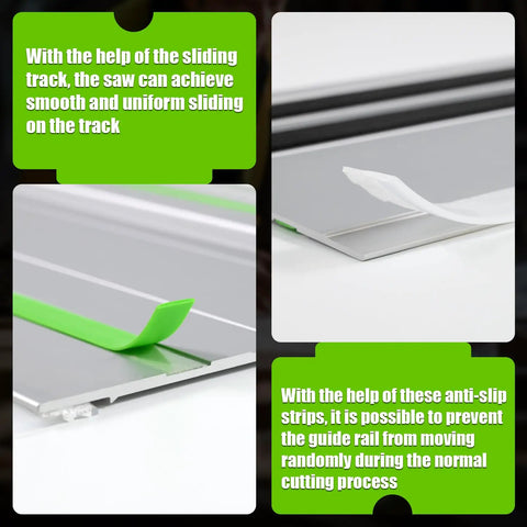 Top Shelf Track Saw Guide Rail Kit With Smooth As Butter Glide And Ultra Tough Aluminum Profile For TS55 TS75 showcasing anti-slip strips.