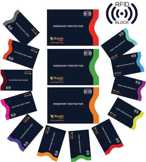 RFID Blocking Travel Sleeves Set With Color Coding Navy Blue Unisex Wallet Keeps Your Cards And Passports Safe