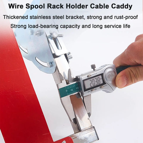 Pro Grade Stainless Steel Wire Spool Dispenser For Tough Cable Management And Rust Resistant Cord Organization With Smooth Swiveling Reel Holder measuring thickened stainless steel bracket.