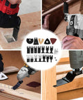 26 Piece Oscillating Saw Blades Set For Multitool High Carbon Steel Blades in use on wood and metal projects
