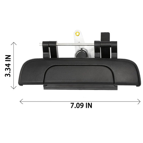 Toyota Tacoma Tailgate Handle Replacement 1995 to 2004 Exterior Textured Liftgate Lock Latch shown with dimensions