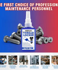 Medium strength threadlocker with nuts, bolts, and fasteners for secure, corrosion-resistant fastening.