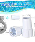4 Piece Pool Vacuum Hose Cuffs Replacement Connectors Set For One And A Half Inch Spiral Hoses Durable Iron Thread Quick Connectors Air Line Adapters Hose Fittings And Plug Set White Pool Couplers For Inlet, white ABS pool hose cuff with 1-1/2 in hose dimensions