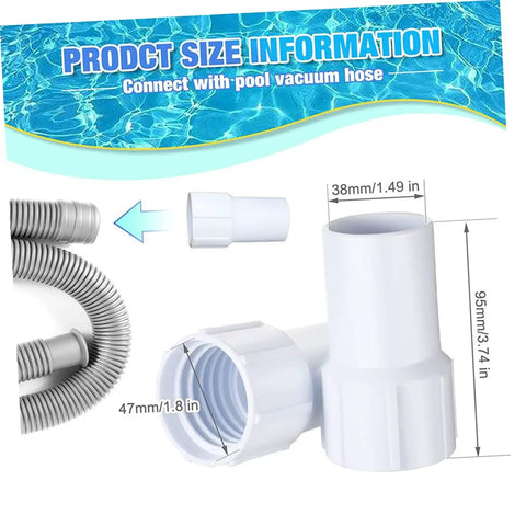 4 Piece Pool Vacuum Hose Cuffs Replacement Connectors Set For One And A Half Inch Spiral Hoses Durable Iron Thread Quick Connectors Air Line Adapters Hose Fittings And Plug Set White Pool Couplers For Inlet, white ABS pool hose cuff with 1-1/2 in hose dimensions