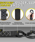 4 Piece Ratchet Strap Tie Down Kit With Beefy Padded Handles Coated S Hooks And Safety Clips detail showing S-hook and stitching
