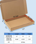 Heavy Duty 17x11x2 Shipping Boxes 20 Pack Brown Corrugated Cardboard Mailers Kraft Packing dimensions shown open