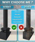 Comparison of satin black and rusted baluster shoes, showing benefits of Slanted Baluster Shoes With Screws For Half Inch Square Balusters.