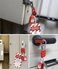 Lockout Tagout Kit With Hasps, Red Loto Locks, And Two Padlocks With Keys For Electrical Lockout Safety installed on equipment