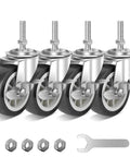 Beefy Three Inch Heavy Duty Stem Casters With Brakes Set Of Four Swivel Wheels For Carts And Equipment Grey Three Eighths Inch Stem Sixteen UNC One And One Half Inch Length Locking Brakes Up To Six Hundred Pound Capacity
