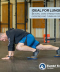 Man using Blue Carpet Sliders Small Pair With Comfortable Top For A Smooth Glide On Carpet Floors 9 Inch Training Sliders in gym.