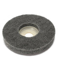 5 Pack 4 Inch Gray Nylon Fiber Polishing Wheels With 16mm Bore displaying a gray buffing wheel for metal prep tasks.
