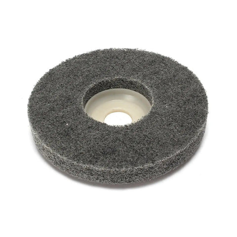 5 Pack 4 Inch Gray Nylon Fiber Polishing Wheels With 16mm Bore displaying a gray buffing wheel for metal prep tasks.