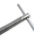 Close-up of adjustable inline bench dog screw clamp handle with 3/4 inch compatibility