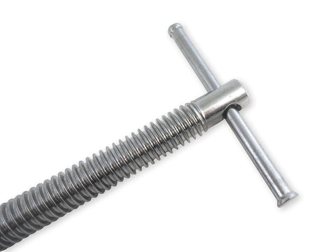 Close-up of adjustable inline bench dog screw clamp handle with 3/4 inch compatibility